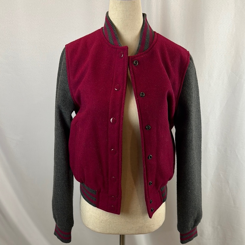 Women's Burgundy and Gray Varsity Jacket